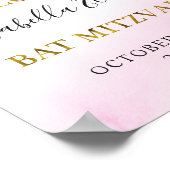 Waterverf Pastel Roze Gouden Bat Mitswa Welkom Poster (Hoek)