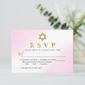 Waterverf Pastel Roze Gouden Bat Mitzvah RSVP Kaar (Staand voorkant)