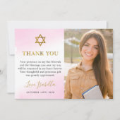 Waterverf pastel roze gouden vleermuis mitswa foto bedankkaart (Voorkant)