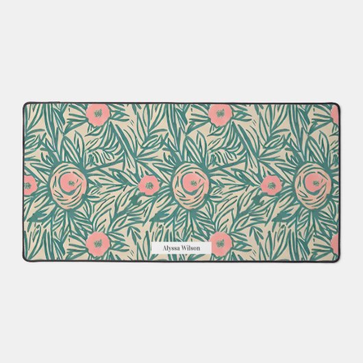 Waterverf Pastel Roze & Groen Bloemenpatroon Bureaumat (Voorkant)