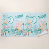 Waterverf Pastel Roze Groen Strand Zomer Surf Strandlaken (Voorkant)