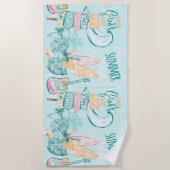 Waterverf Pastel Roze Groen Strand Zomer Surf Strandlaken (Voorkant)