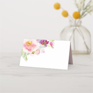 Waterverf Pastel Roze & Paarse Bloemen Plaatskaartje