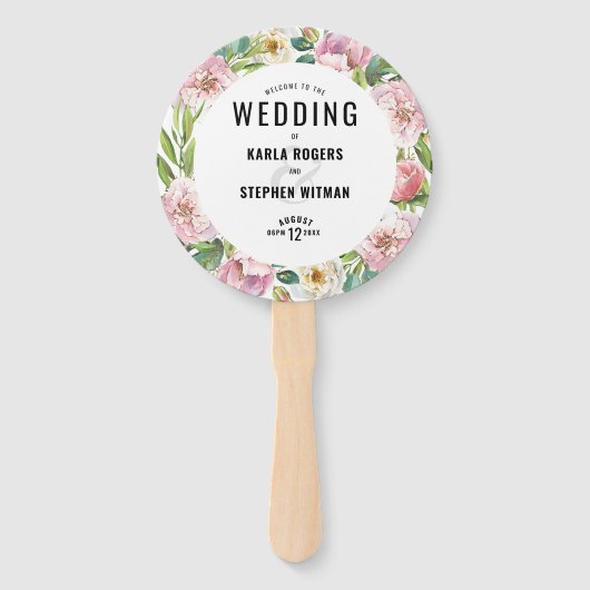 Waterverf pastel-roze pinda's floral bouquet handwaaier (Achterkant)