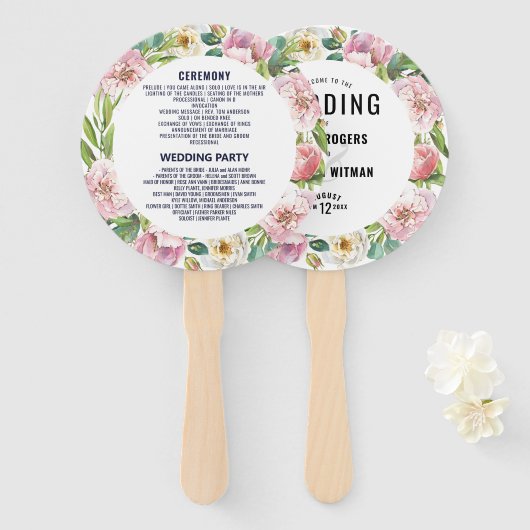 Waterverf pastel-roze pinda's floral bouquet handwaaier (Voorkant en achterkant)