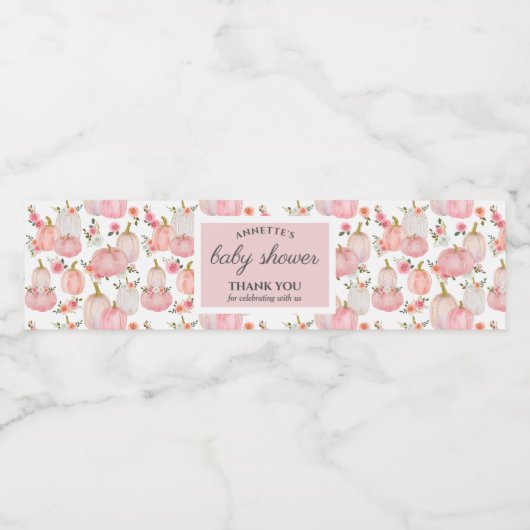 Waterverf Pastel Roze pompoen Rozen Baby shower Waterfles Etiket (Enkel label)