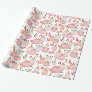 Waterverf Pastel Roze pompoen Rozen Patroon Cadeaupapier