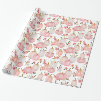 Waterverf Pastel Roze pompoen Rozen Patroon Cadeaupapier