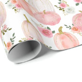 Waterverf Pastel Roze pompoen Rozen Patroon Cadeaupapier (Rol Hoek)