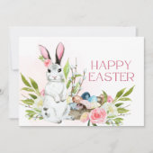 Waterverf Pastel Roze Rozen Bunny Happy Easter Notitiekaartje (Voorkant)
