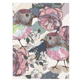 Waterverf Pastel Roze vogels en bloemen Tafelkleed