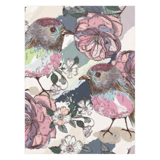 Waterverf Pastel Roze vogels en bloemen Tafelkleed