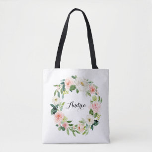 Waterverf Pastel Rozen Bloemen krans bruidsmeisje Tote Bag
