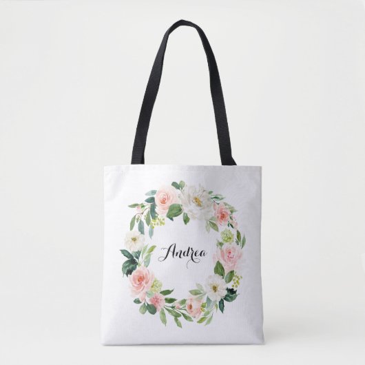 Waterverf Pastel Rozen Bloemen krans bruidsmeisje Tote Bag (Voorkant)