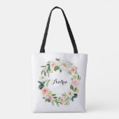 Waterverf Pastel Rozen Bloemen krans bruidsmeisje Tote Bag (Achterkant)