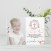 Waterverf Pastel Rozen Communie Dank u Kaart (Staand voorkant)