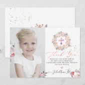 Waterverf Pastel Rozen Communie Dank u Kaart (Voorkant / Achterkant)