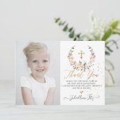 Waterverf Pastel Rozen Communie Dank u Kaart (Staand voorkant)