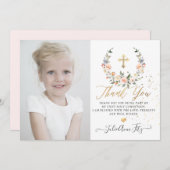 Waterverf Pastel Rozen Communie Dank u Kaart (Voorkant / Achterkant)