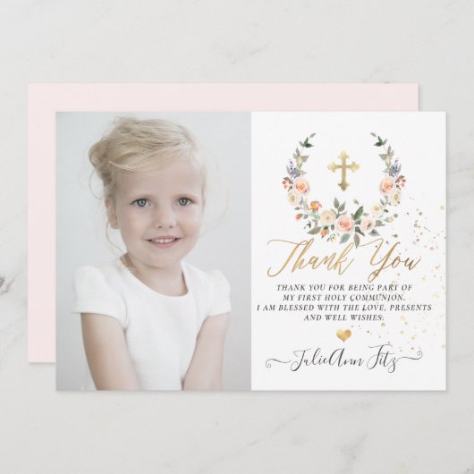 Waterverf Pastel Rozen Communie Dank u Kaart (Voorkant / Achterkant)