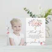 Waterverf Pastel Rozen Communie Dank u Kaart (Staand voorkant)