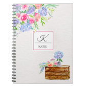 Waterverf Pastel Rozen, hydrangeas Monogram Notitieboek (Voorkant)