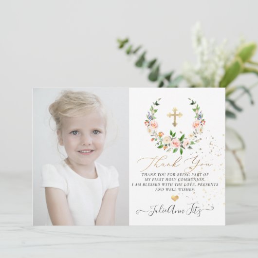 Waterverf pastel Rozen krans dank u Kaart (Staand voorkant)