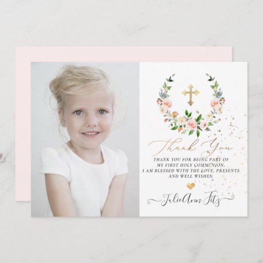 Waterverf pastel Rozen krans dank u Kaart (Voorkant / Achterkant)