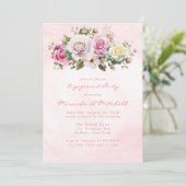 Waterverf Pastel Rozen Verlovingsfeest Kaart (Staand voorkant)