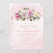 Waterverf Pastel Rozen Verlovingsfeest Kaart (Voorkant / Achterkant)