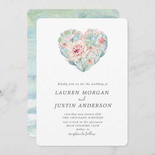 waterverf pastel sappig hart bruiloft kaart (Voorkant / Achterkant)