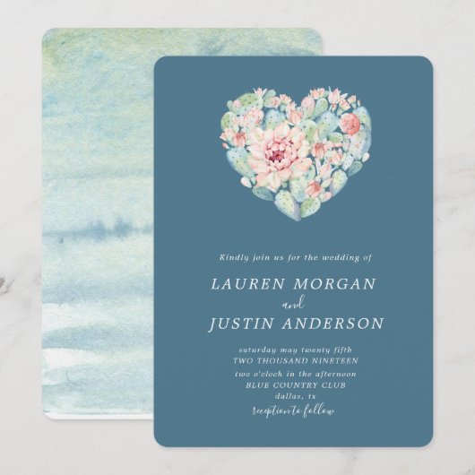 waterverf pastel sappig hart bruiloft kaart (Voorkant / Achterkant)