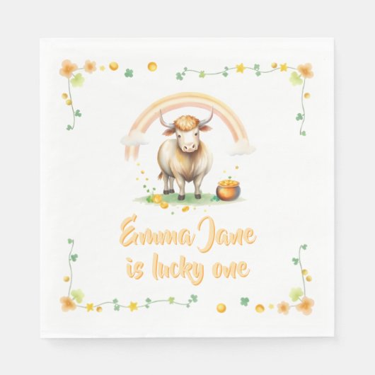 Waterverf Pastel Schattigee Koe Lucky One 1st Birt Servet (Voorkant)