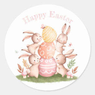Waterverf pastel Schattigee paaskonijntjes Ronde Sticker