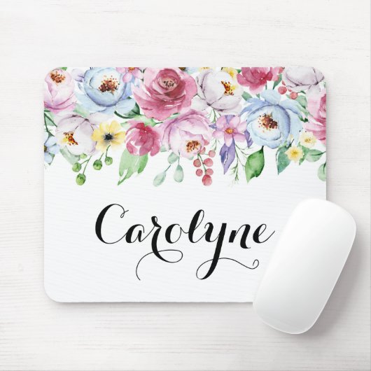 Waterverf Pastel Spring Floral Garland Custom Muismat (Met muis)