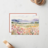 Waterverf Pastel Spring Wildflowers Meadow Notitiekaartje (Voorkant / Achterkant in situ)