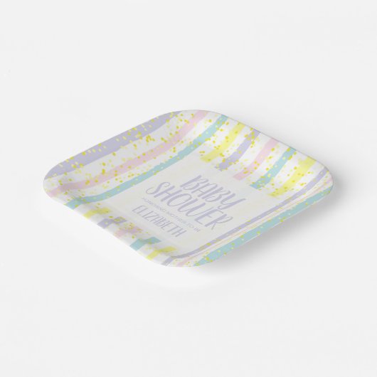 Waterverf Pastel Stripes neutraal Baby shower Papieren Bordje (Gebogen)