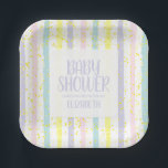 Waterverf Pastel Stripes neutraal Baby shower Papieren Bordje<br><div class="desc">Pas deze geslachtsneutrale papieren borden van het baby shower aan die voorzien zijn van waterverf strepen in gele,  lavender,  roze,  blauw en wit plus gele stippen. Verscheidene grootte en vormen beschikbaar. Punten in onze winkel koppelen.</div>