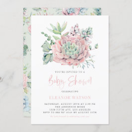 Waterverf Pastel Succulent Baby shower Kaart