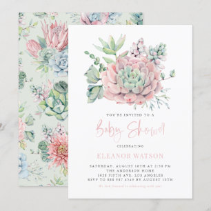 Waterverf Pastel Succulent Baby shower Kaart