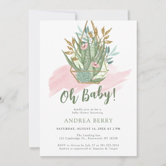Waterverf Pastel Succulent Baby shower Kaart (Voorkant)