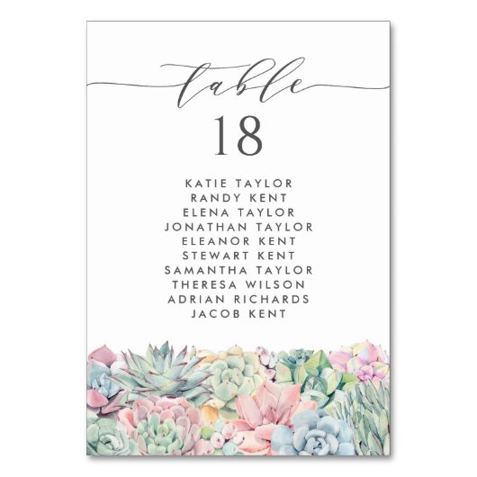 Waterverf Pastel Succulenten Bruiloft Zitplaatsen Kaart (Voorkant)