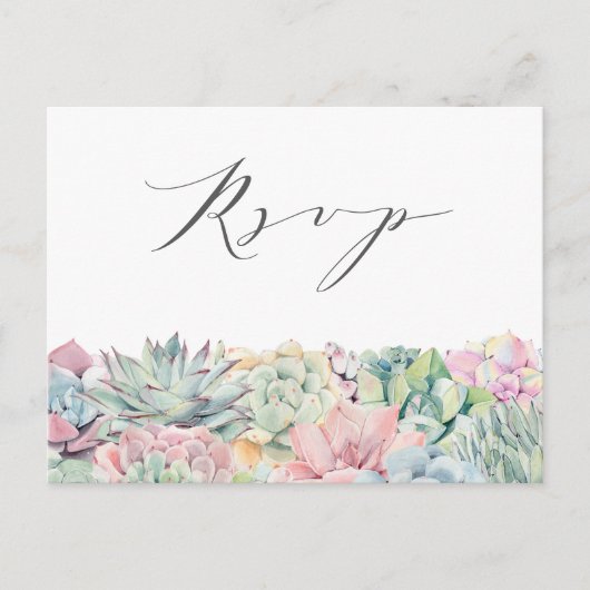 Waterverf Pastel Succulenten Garland Bruiloft RSVP Briefkaart (Voorkant)