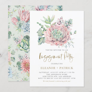 Waterverf Pastel Succulents Engagement Party Kaart