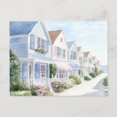 Waterverf Pastel Summer Coastal Cottages Briefkaart (Voorkant)