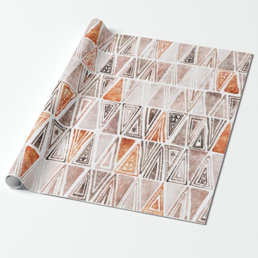 Waterverf Pastel Terracotta Tribal Triangles Cadeaupapier (Uitgerold)