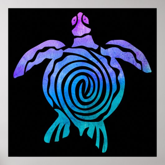 Waterverf Pastel Tie Dye Spiral Zee Turtle Poster (Voorkant)
