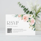 Waterverf Pastel Tuin Bloemen Huwelijk QR Code RSVP Kaartje (Staand voorkant)