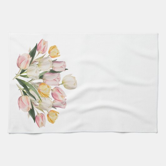 Waterverf Pastel Tulp Boeket Theedoek (Horizontaal)