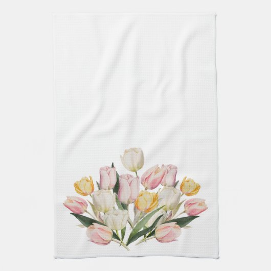 Waterverf Pastel Tulp Boeket Theedoek (Verticaal)
